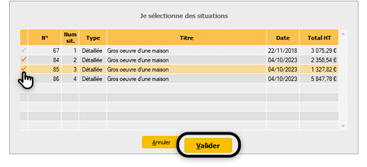 selectionner situation pour creer facture avoir