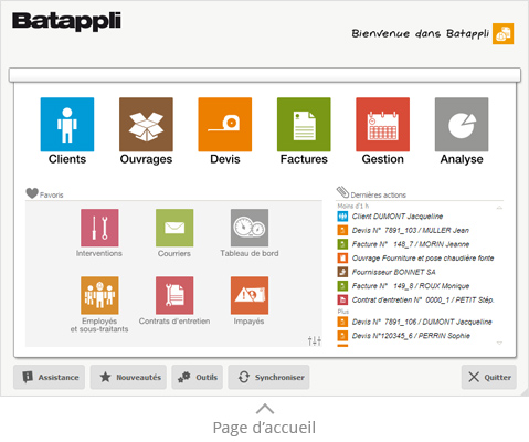 Batappli logiciel bâtiment - La page d'accueil