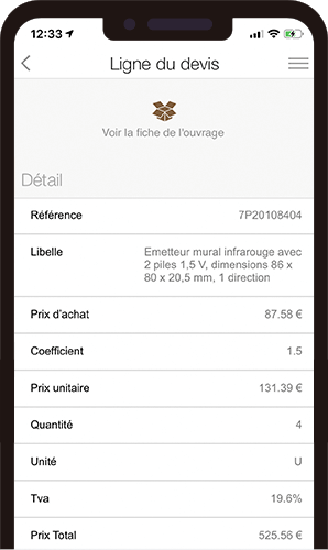 ouvrage articles prix tarif chantier detail devis chiffrage application android iphone